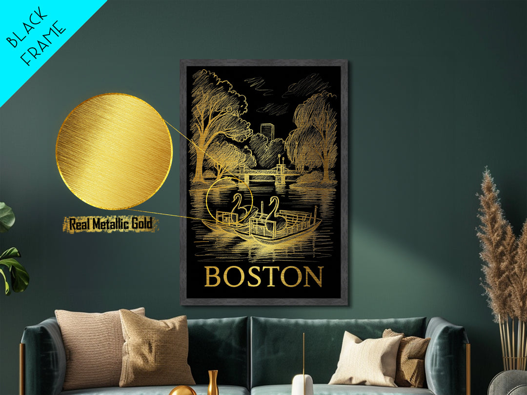 Boston Massachusetts art, Metallic Gold Art, Modern House Art, Metal Art, Wood Framed Art, Graduation Travel Gift, Travel Gift
