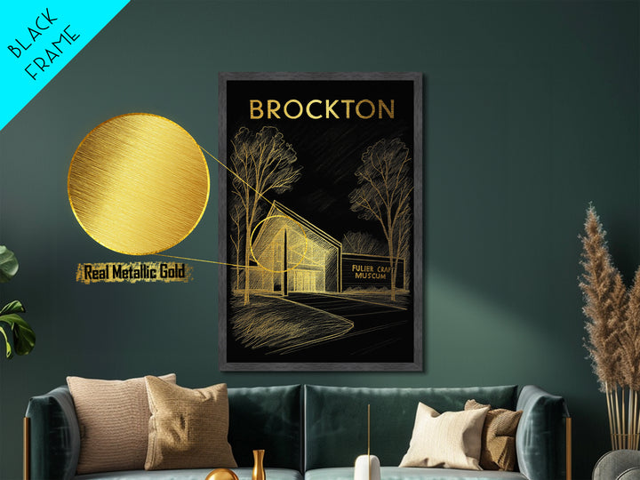 Brockton Massachusetts travel, Metallic Gold Print, Closing Gift, Metal Art, Wood Framed Art, Anniversary Travel Gift, Retirement Travel Gift