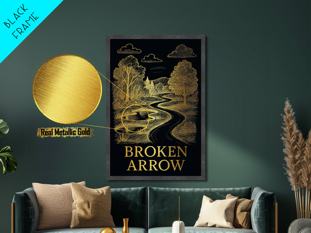 Broken Arrow Oklahoma travel, Metallic Gold Print, Modern House Art, Metal Art, Wood Framed Art, Wanderlust Gift, Travel Art Prints