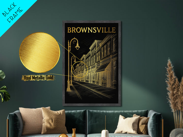 Brownsville Texas travel, Metallic Gold Print, Modern House Art, Metal Art, Wood Framed Art, Traveler Gift, Destination Gift