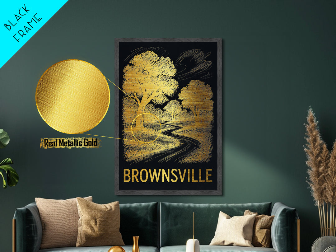 Brownsville Texas art, Metallic Gold Art, Modern House Art, Metal Art, Wood Framed Art, Graduation Travel Gift, Travel Gift