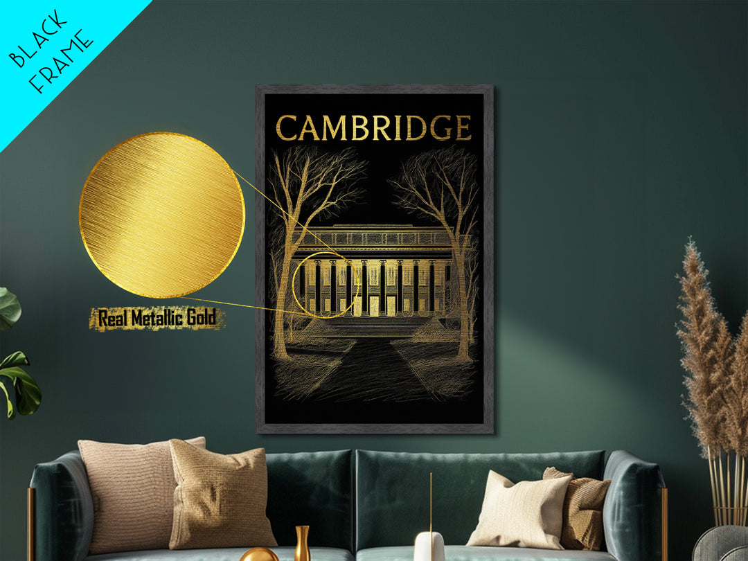 Cambridge Massachusetts travel, Metallic Gold Print, Modern House Art, Metal Art, Wood Framed Art, Wanderlust Gift, Travel Art Prints