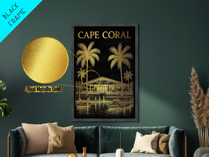 Cape Coral Florida travel, Metallic Gold Print, Modern House Art, Metal Art, Wood Framed Art, Traveler Gift, Destination Gift