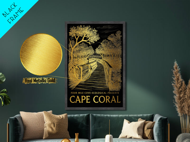 Cape Coral Florida art, Metallic Gold Art, Modern House Art, Metal Art, Wood Framed Art, Graduation Travel Gift, Travel Gift