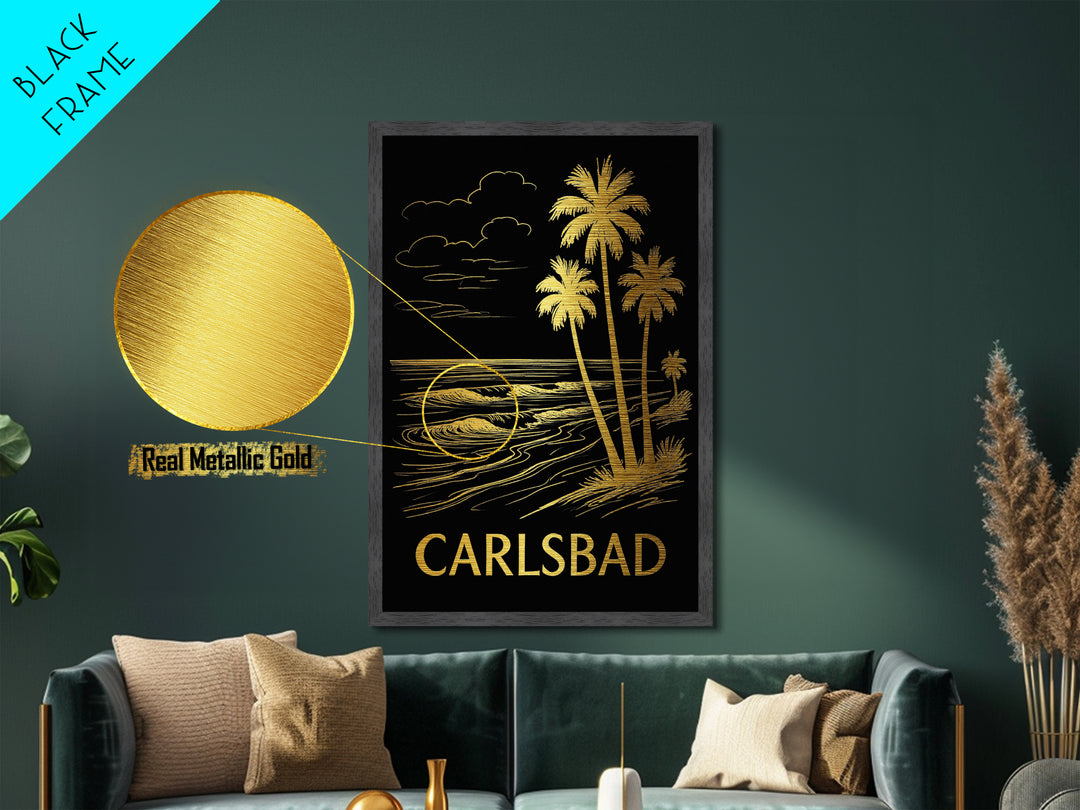 Carlsbad California art, Metallic Gold Art, Best Friend Gifts, Metal Art, Wood Framed Art, Birthday Travel Gift, Destination Gift