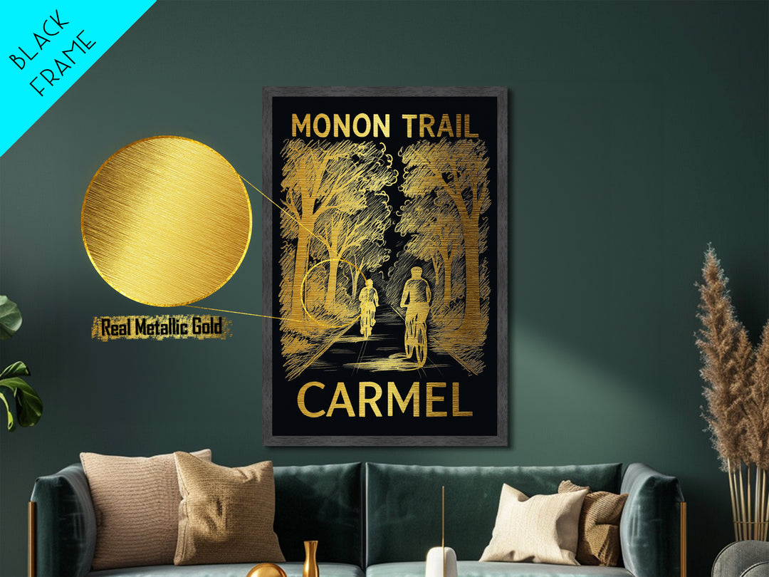 Carmel Indiana art, Metallic Gold Art, Housewarming Gift, Metal Art, Wood Framed Art, Newlywed Travel Gift, Honeymoon Gift