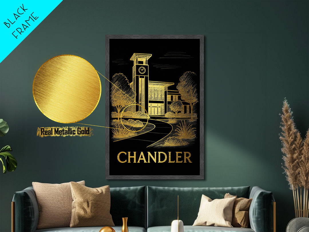 Chandler Arizona art, Metallic Gold Art, Housewarming Gift, Metal Art, Wood Framed Art, Newlywed Travel Gift, Honeymoon Gift