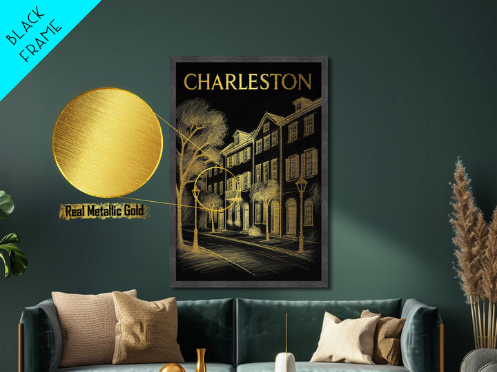 Charleston South Carolina travel, Metallic Gold Print, Closing Gift, Metal Art, Wood Framed Art, Anniversary Travel Gift, Traveler Gift