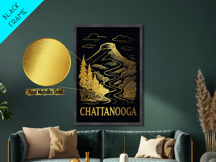 Chattanooga Tennessee art, Metallic Gold Art, Modern House Art, Metal Art, Wood Framed Art, Graduation Travel Gift, Travel Gift