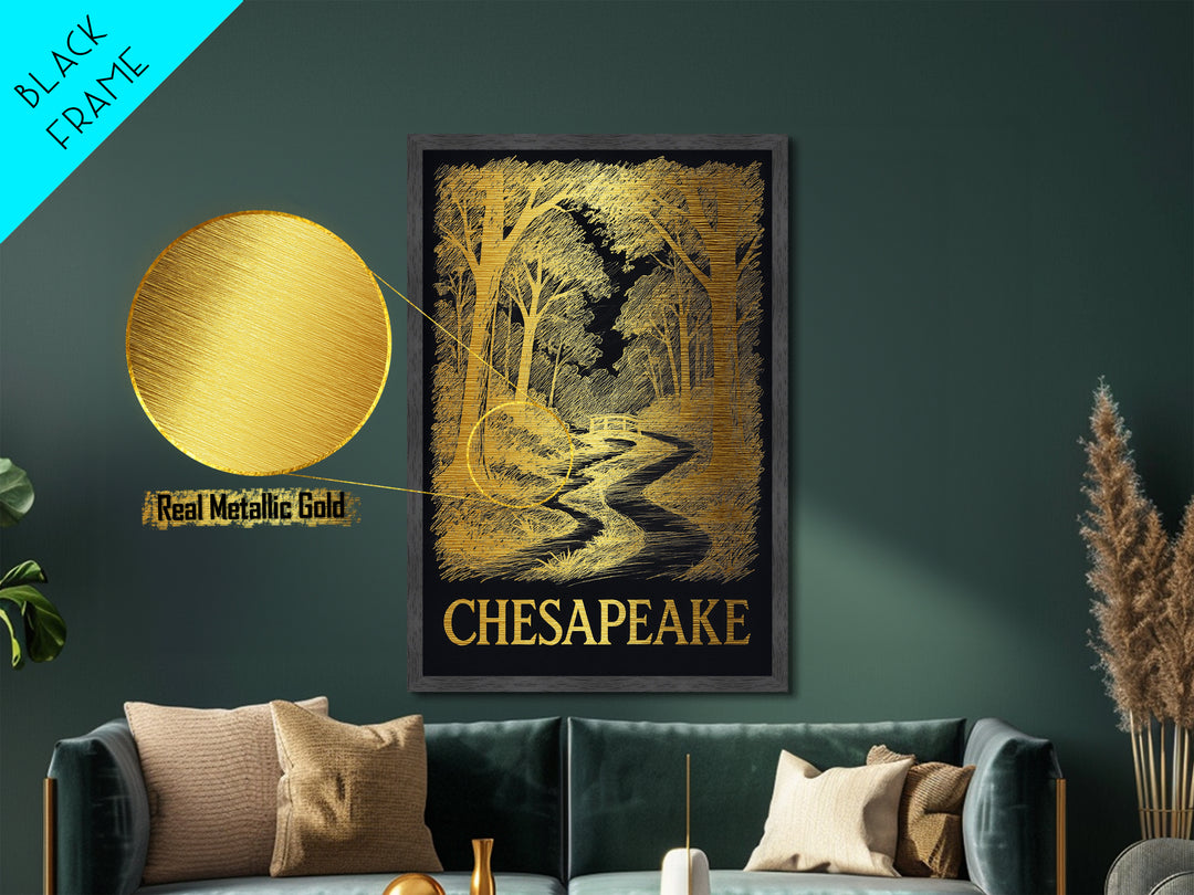 Chesapeake Virginia art, Metallic Gold Art, Best Friend Gifts, Metal Art, Wood Framed Art, Birthday Travel Gift, Destination Gift