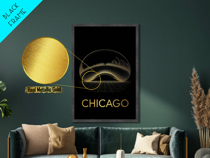 Chicago Illinois art, Metallic Gold Art, Housewarming Gift, Metal Art, Wood Framed Art, Graduation Travel Gift, Destination Gift