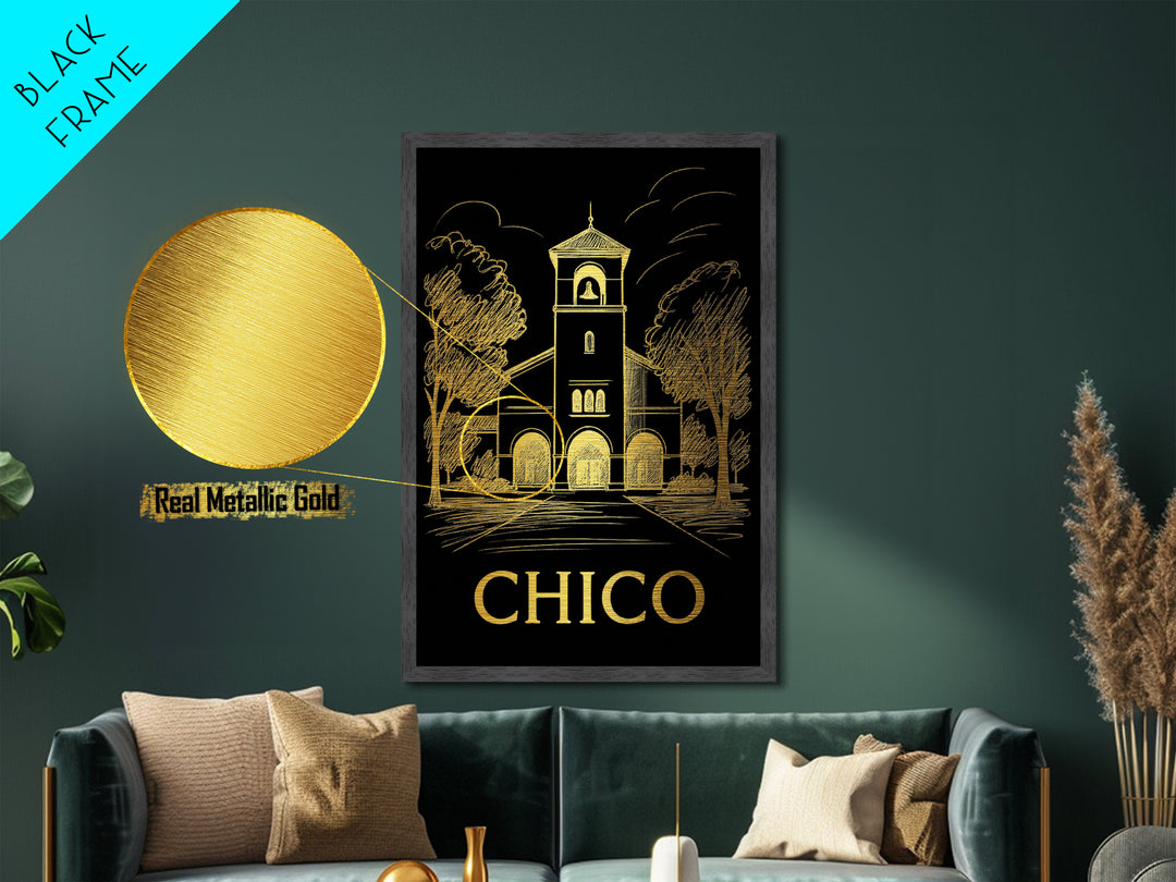 Chico California art, Metallic Gold Art, Travel Art Prints, Metal Art, Wood Framed Art, Adventure Lover Gift, Traveler Gift