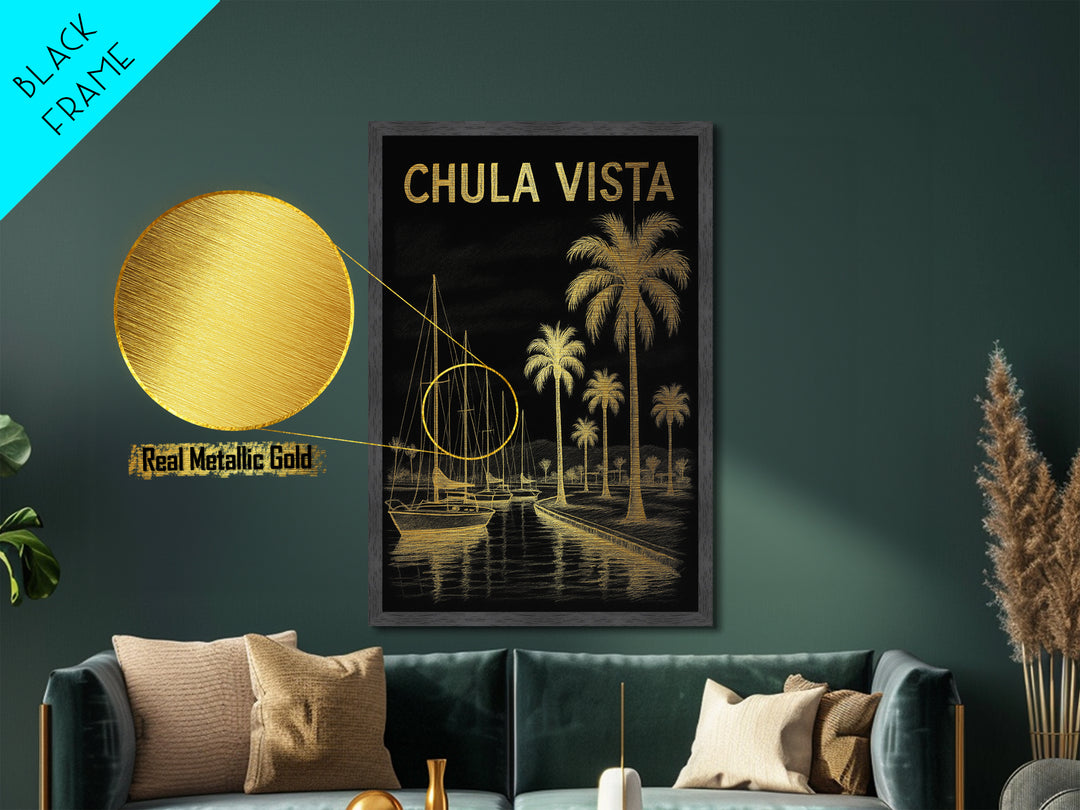 Chula Vista California travel, Metallic Gold Print, Closing Gift, Metal Art, Wood Framed Art, Anniversary Travel Gift, Retirement Travel Gift