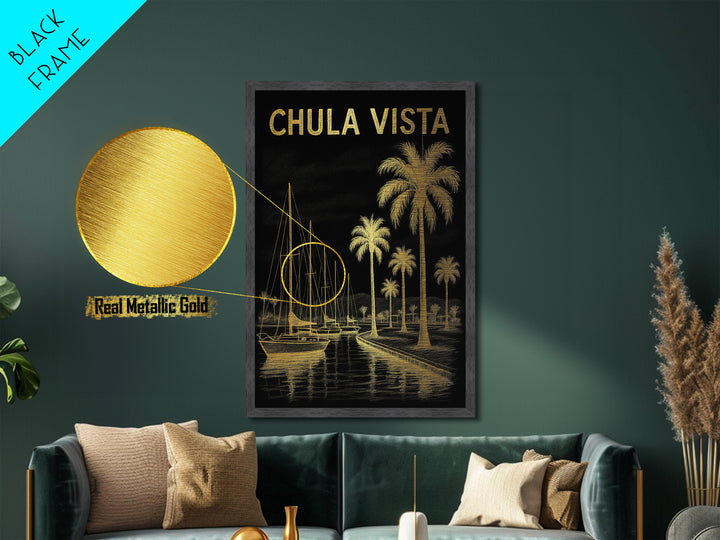 Chula Vista California travel, Metallic Gold Print, Closing Gift, Metal Art, Wood Framed Art, Anniversary Travel Gift, Retirement Travel Gift