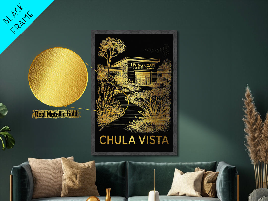 Chula Vista California art, Metallic Gold Art, Office Decor, Metal Art, Wood Framed Art, Graduation Travel Gift, Destination Gift