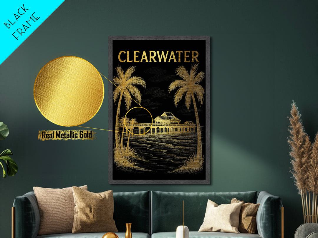 Clearwater Florida travel, Metallic Gold Print, College Dorm Décor, Metal Art, Wood Framed Art, Graduation Travel Gift, Traveler Gift