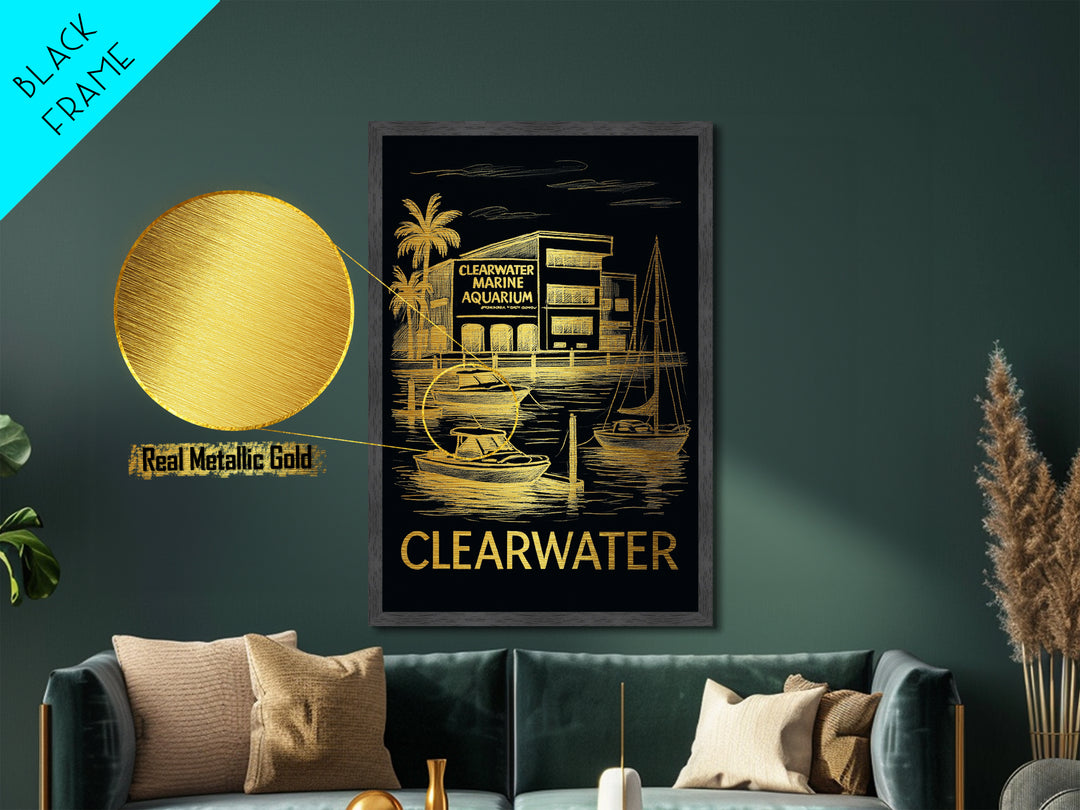 Clearwater Florida art, Metallic Gold Art, Best Friend Gifts, Metal Art, Wood Framed Art, Birthday Travel Gift, Destination Gift
