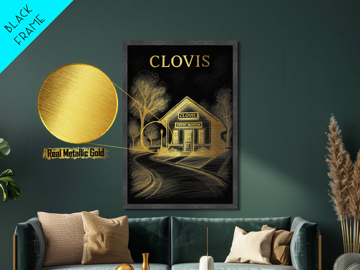 Clovis California travel, Metallic Gold Print, Modern House Art, Metal Art, Wood Framed Art, Traveler Gift, Destination Gift