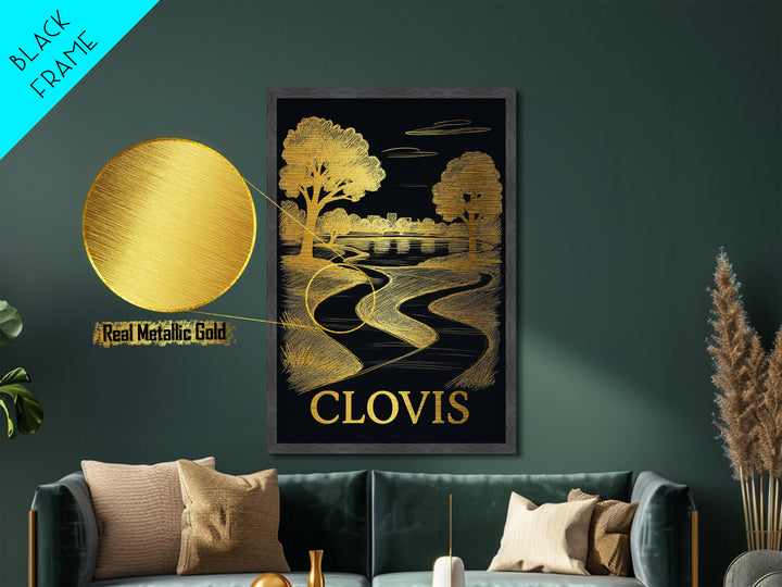 Clovis California art, Metallic Gold Art, Modern House Art, Metal Art, Wood Framed Art, Graduation Travel Gift, Travel Gift