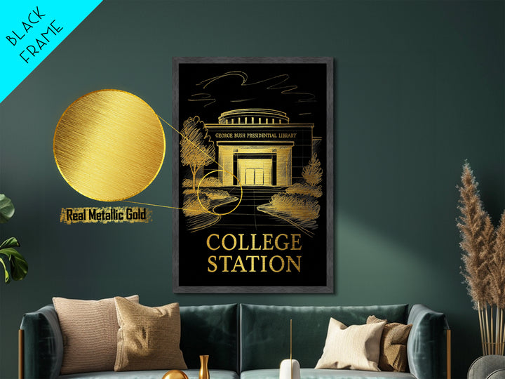 College Station Texas art, Metallic Gold Art, Best Friend Gifts, Metal Art, Wood Framed Art, Birthday Travel Gift, Destination Gift