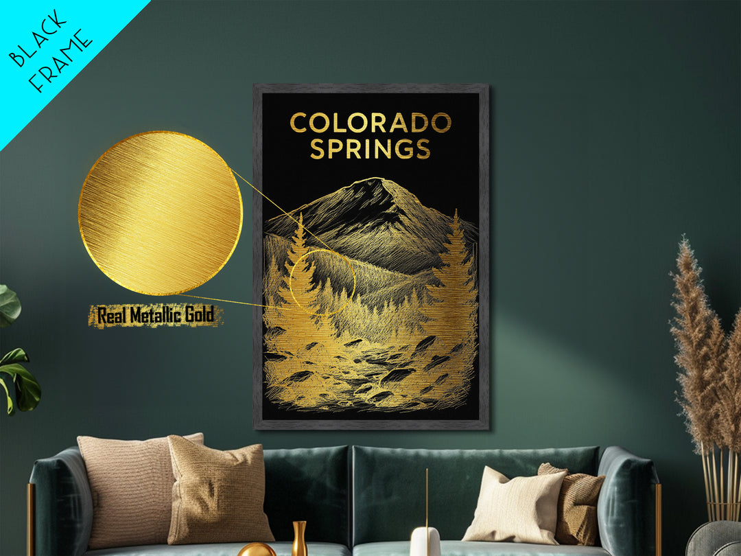 Colorado Springs Colorado travel, Metallic Gold Print, Modern House Art, Metal Art, Wood Framed Art, Wanderlust Gift, Travel Art Prints