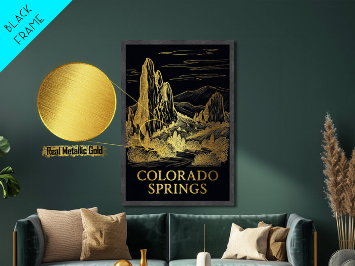 Colorado Springs Colorado art, Metallic Gold Art, Travel Art Prints, Metal Art, Wood Framed Art, Adventure Lover Gift, Traveler Gift