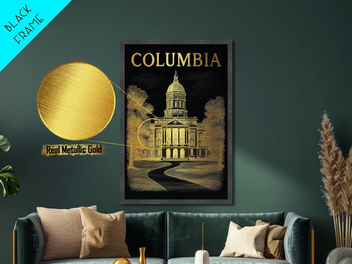 Columbia Missouri art, Metallic Gold Art, Modern House Art, Metal Art, Wood Framed Art, Graduation Travel Gift, Travel Gift