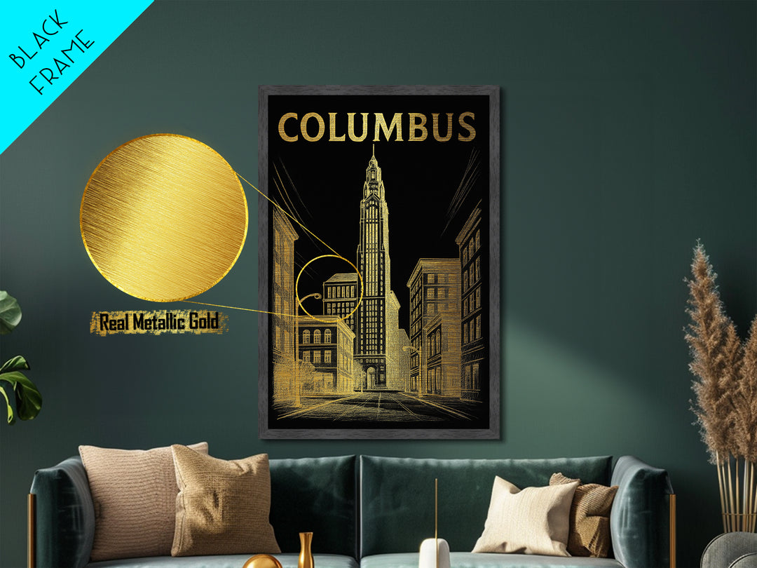 Columbus Georgia travel, Metallic Gold Print, College Dorm Décor, Metal Art, Wood Framed Art, Graduation Travel Gift, Traveler Gift