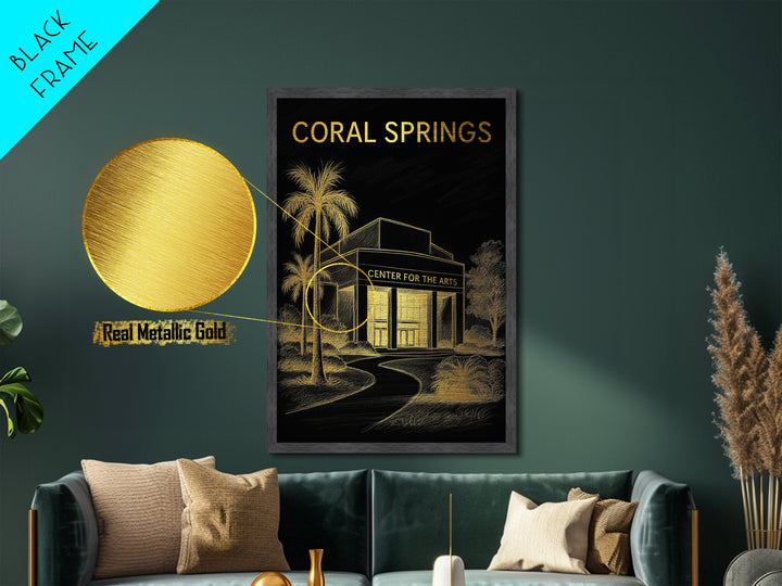 Coral Springs Florida travel, Metallic Gold Print, Modern House Art, Metal Art, Wood Framed Art, Wanderlust Gift, Travel Art Prints