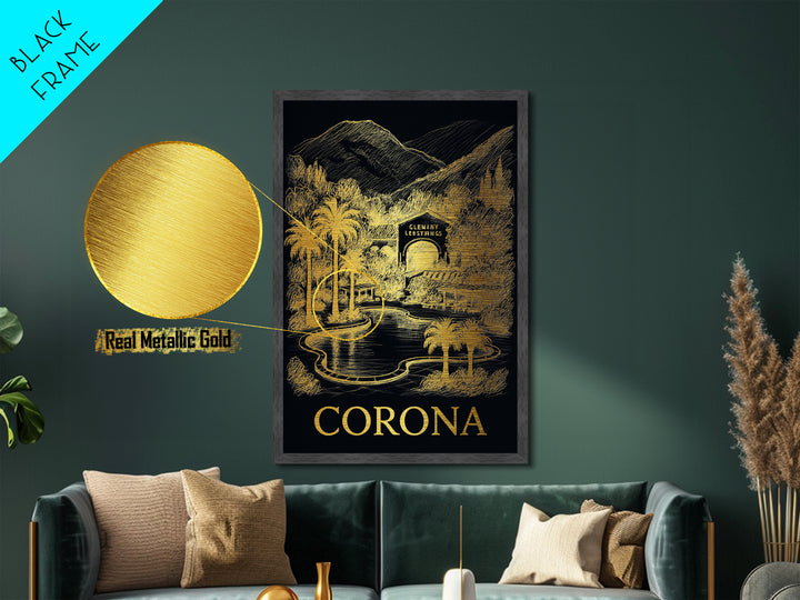 Corona California art, Metallic Gold Art, Modern House Art, Metal Art, Wood Framed Art, Graduation Travel Gift, Travel Gift