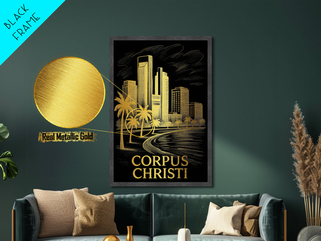 Corpus Christi Texas art, Metallic Gold Art, Best Friend Gifts, Metal Art, Wood Framed Art, Birthday Travel Gift, Destination Gift