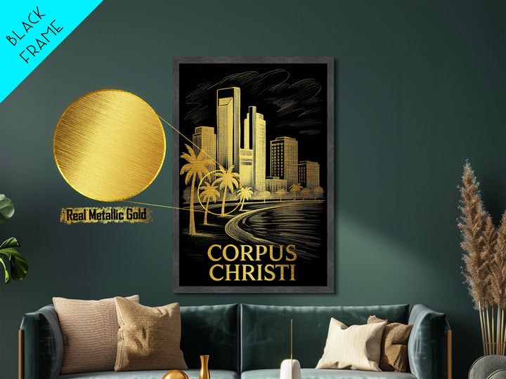 Corpus Christi Texas art, Metallic Gold Art, Best Friend Gifts, Metal Art, Wood Framed Art, Birthday Travel Gift, Destination Gift