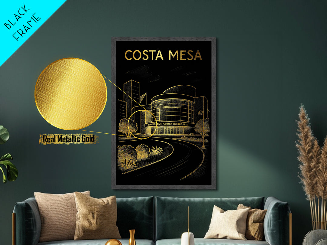 Costa Mesa California travel, Metallic Gold Print, Modern Skyline Wall Print, Metal Art, Wood Framed Art, Adventure Lover Gift, Travel Gift