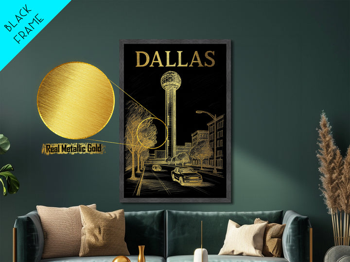 Dallas Texas travel, Metallic Gold Print, Modern House Art, Metal Art, Wood Framed Art, Traveler Gift, Destination Gift