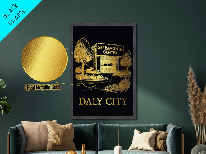 Daly City California art, Metallic Gold Art, Travel Art Prints, Metal Art, Wood Framed Art, Adventure Lover Gift, Traveler Gift