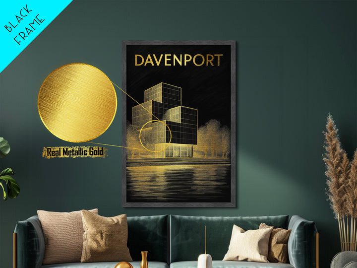 Davenport Iowa travel, Metallic Gold Print, Modern House Art, Metal Art, Wood Framed Art, Traveler Gift, Destination Gift