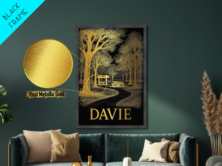 Davie Florida art, Metallic Gold Art, College Dorm Décor, Metal Art, Wood Framed Art, Graduation Travel Gift, Traveler Gift