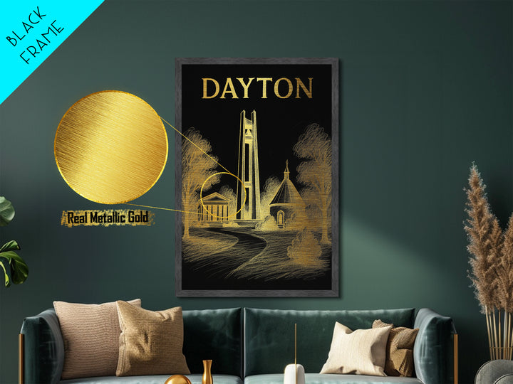 Dayton Ohio travel, Metallic Gold Print, College Dorm Décor, Metal Art, Wood Framed Art, Graduation Travel Gift, Traveler Gift