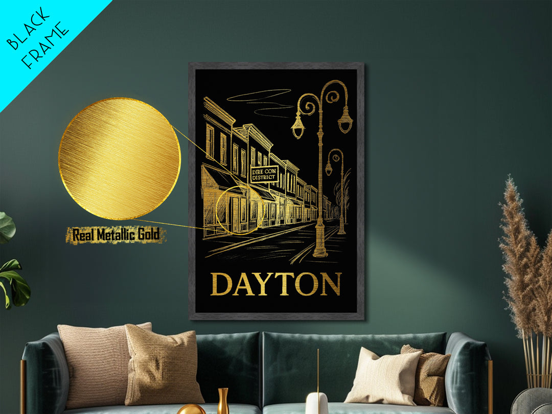 Dayton Ohio art, Metallic Gold Art, Best Friend Gifts, Metal Art, Wood Framed Art, Birthday Travel Gift, Destination Gift