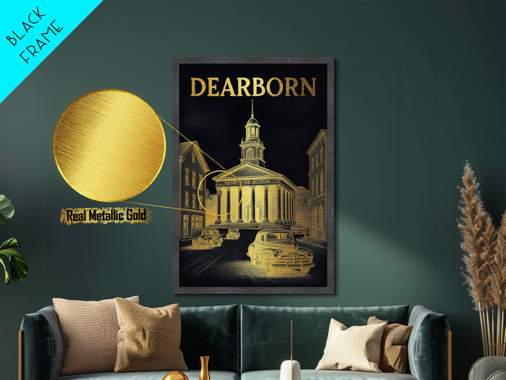 Dearborn Michigan art, Metallic Gold Art, Modern House Art, Metal Art, Wood Framed Art, Graduation Travel Gift, Travel Gift