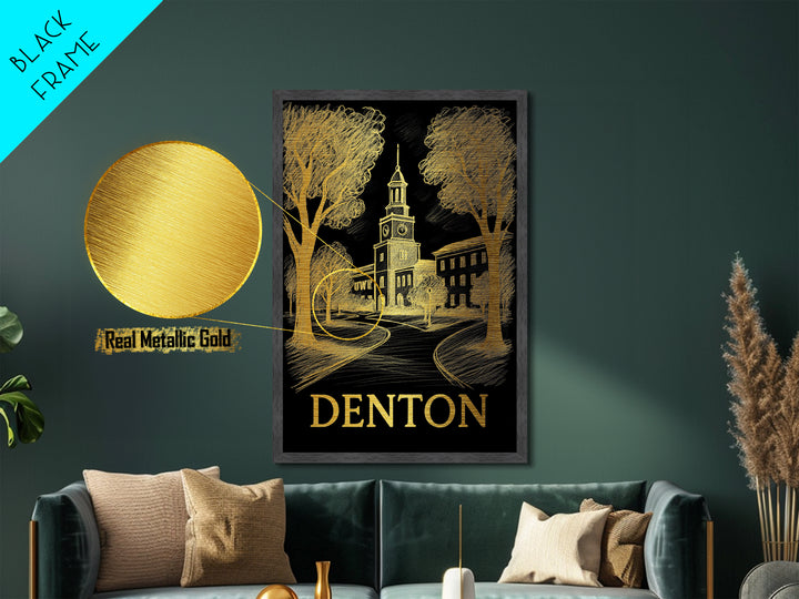 Denton Texas art, Metallic Gold Art, Best Friend Gifts, Metal Art, Wood Framed Art, Birthday Travel Gift, Destination Gift