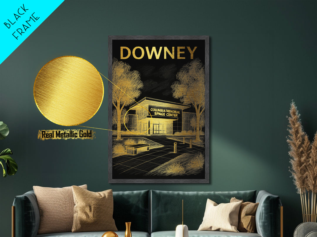 Downey California travel, Metallic Gold Print, Modern House Art, Metal Art, Wood Framed Art, Traveler Gift, Destination Gift
