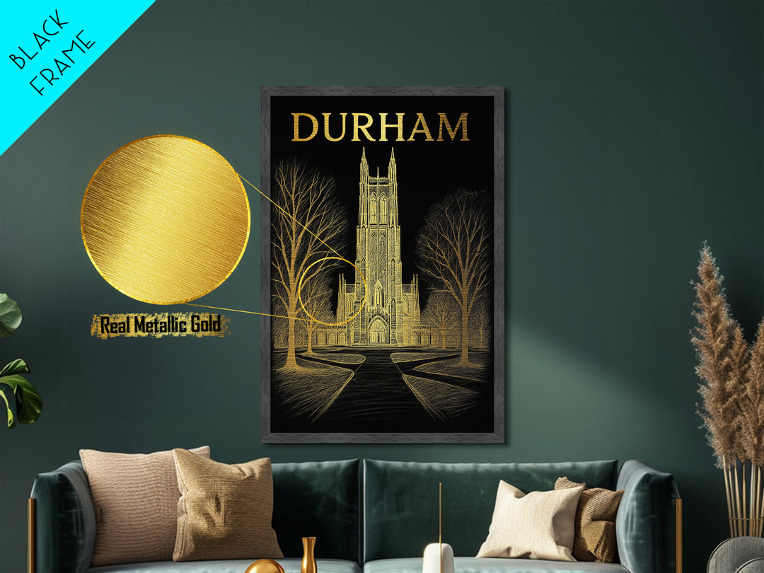 Durham North Carolina travel, Metallic Gold Print, College Dorm Décor, Metal Art, Wood Framed Art, Graduation Travel Gift, Traveler Gift