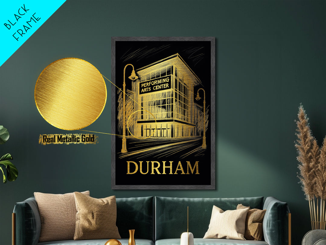 Durham North Carolina art, Metallic Gold Art, Best Friend Gifts, Metal Art, Wood Framed Art, Birthday Travel Gift, Destination Gift
