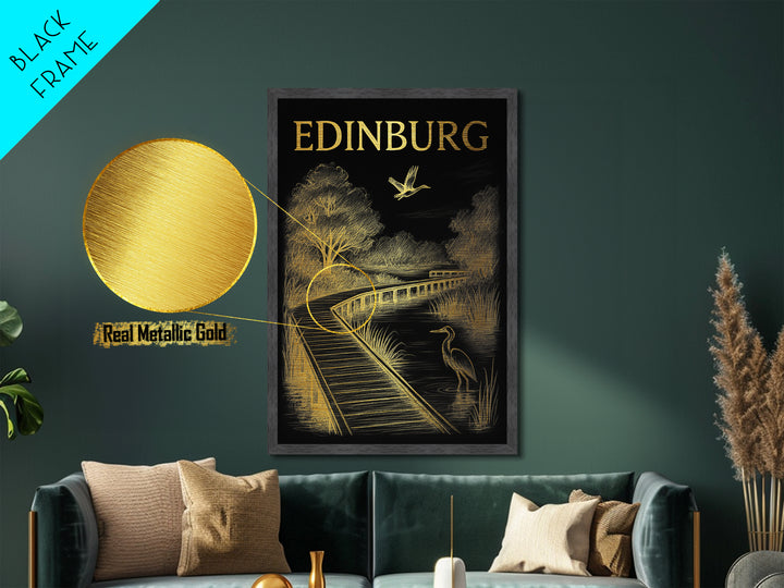 Edinburg Texas travel, Metallic Gold Print, Modern Skyline Wall Print, Metal Art, Wood Framed Art, Adventure Lover Gift, Travel Gift