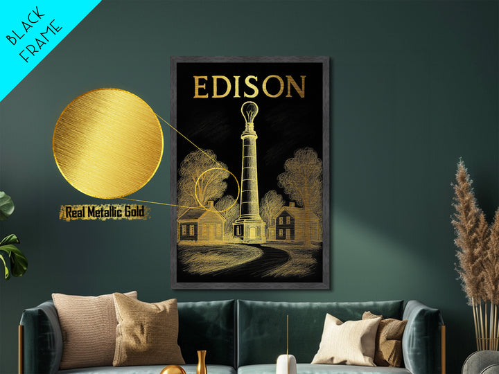 Edison New Jersey travel, Metallic Gold Print, Closing Gift, Metal Art, Wood Framed Art, Anniversary Travel Gift, Retirement Travel Gift