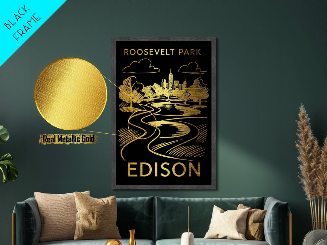 Edison New Jersey art, Metallic Gold Art, Office Decor, Metal Art, Wood Framed Art, Graduation Travel Gift, Destination Gift