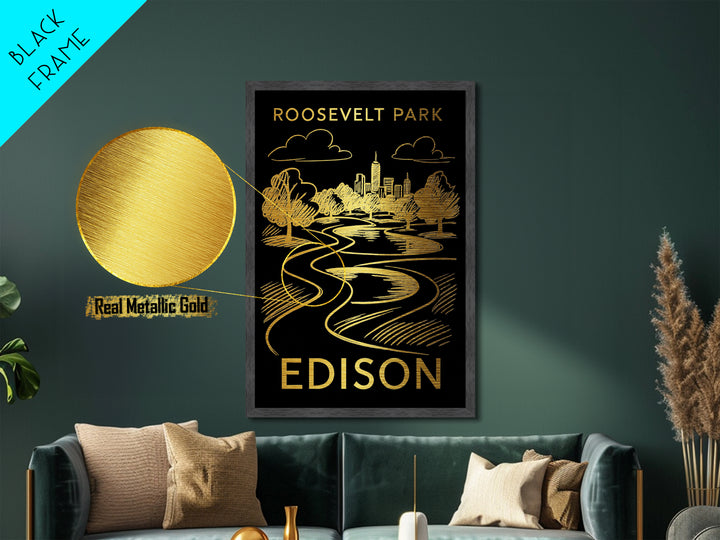 Edison New Jersey art, Metallic Gold Art, Office Decor, Metal Art, Wood Framed Art, Graduation Travel Gift, Destination Gift
