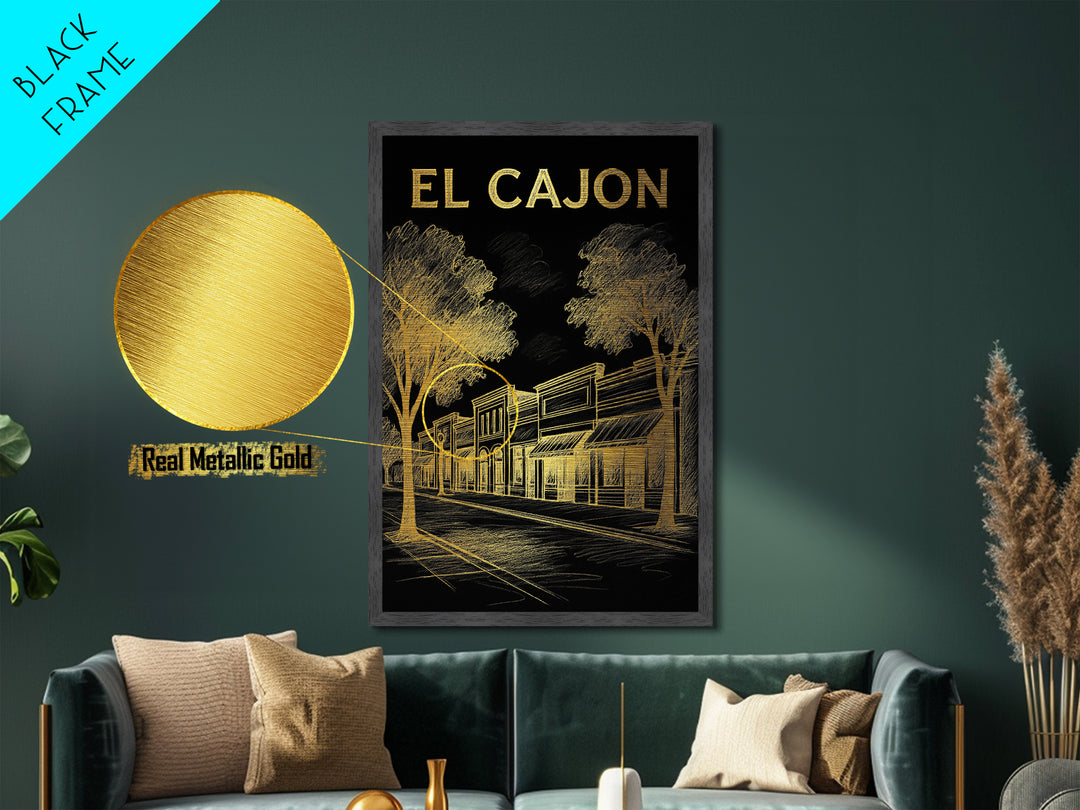 El Cajon California travel, Metallic Gold Print, Modern House Art, Metal Art, Wood Framed Art, Wanderlust Gift, Travel Art Prints