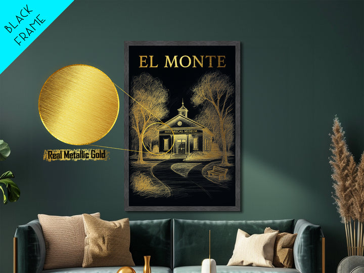 El Monte California travel, Metallic Gold Print, Closing Gift, Metal Art, Wood Framed Art, Anniversary Travel Gift, Retirement Travel Gift